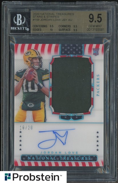 2020 National Treasures Jordan Love RPA RC Patch AUTO Jersey # 10/20 BGS 9.5