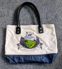 Will Leather Goods Canvas Tote Ivory  Blue Black 