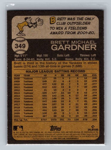 2022 Topps Heritage - Brett Gardner #349 - Picture 2 of 2