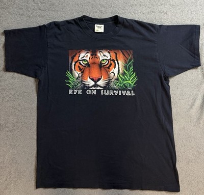 Vintage 90 s Tiger Eye on Survival Nature Animal Single Stitch Tee Shirt XL USA