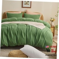 King Dusty Green Muslin Duvet Cover - 100 Organic Cotton - Soft Textured