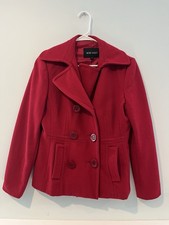Nine West Women’s Red Wool-Blend Double-Breasted Pea Coat, Size 4