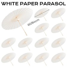 Paper Parasol Umbrella White Long Handle Wedding Photo Prop 5 Pack Umbrellas