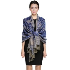 Paisley Pashmina Shawl Wraps for Women Evening Dresses 10 Royal Blue/Silver