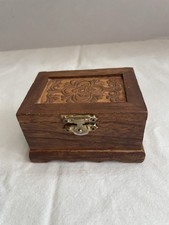 Vintage Hand-Carved Wooden Jewelry Trinket Box 4"x3" x2" Home Decor With Mirror
