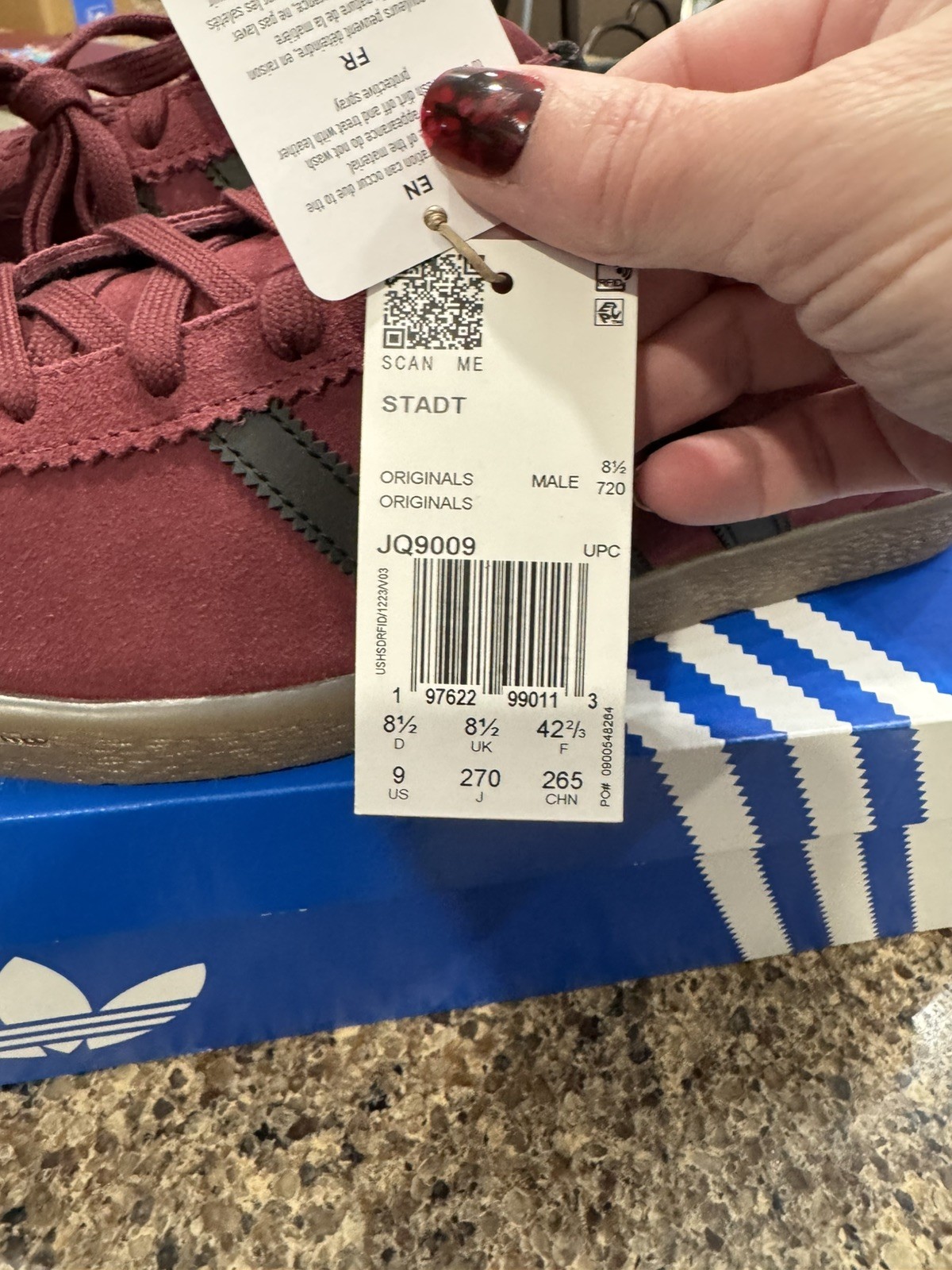 Adidas Stadt 'Burgundy' Casual Sneaker / JQ9009 / Men's Size 9 thumbnail 5