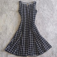 Black and White Geometric Squares Fit and Flare Swing Dress Vintage Size S Haani