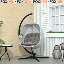 Hanging Egg Chair Outdoor Indoor Swing Chair & Folding Basket - Sand Brown
