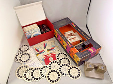 Lot of 3 Viewmaster Viewers and Mix of over 90 Reels Plus Red White Storage Box