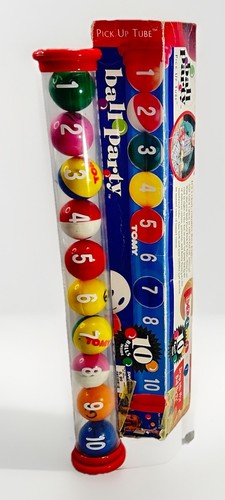 Vintage TOMY Ball Party Pick Up Tube 10 Numbered Balls Toddler Learning Toy
