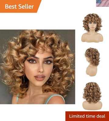 Short Curly Wig with Bangs - 14'' Honey Blonde Afro Style for Fashionable Women