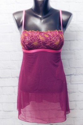 Auden Sheer Unlined Mesh Lace Sexy Chemise Babydoll Lingerie XS Purple NWT