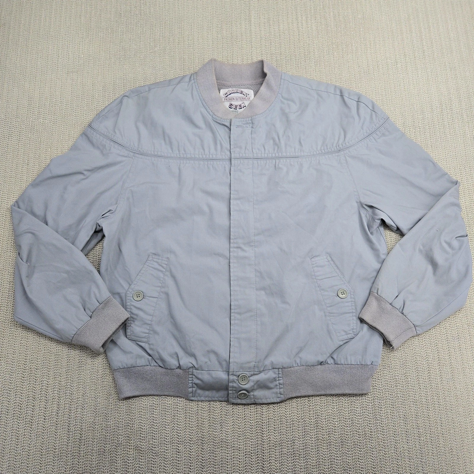 Vintage Current Seen Jacket Mens Large Gray Bomber Lightweight Zip Pockets 80s image 2