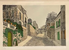 Denis Paul Noyer Signed, Original Lithograph "Village of Provence" with COA