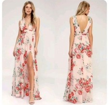 Lulus NWT Women's Garden Meandering Blush Floral Print Maxi dress blush pink