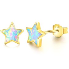 14K Gold Plated Star Earrings for Girls, Hypoallergenic S925 Sterling Silver Pos