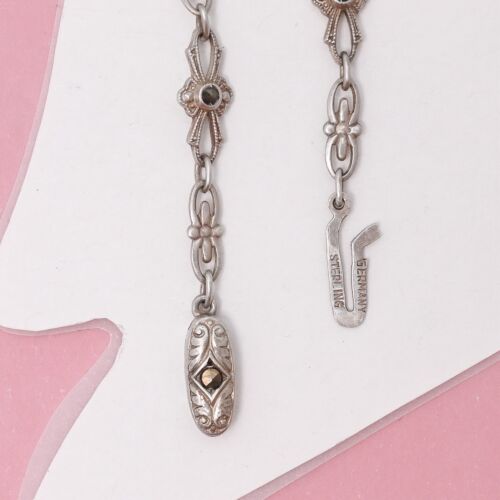 Vtg 1930s Art Deco Chrysoprase Sterling Silver Filigree Marcasite Necklace - Picture 6 of 7