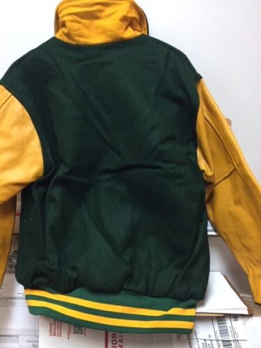 Varsity Letterman Jacket Dark Green Wool & Gold Leather Sleeves Med (NOS) - Picture 2 of 2