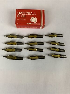 Vintage HUNT SPEEDBALL PENS B-3 Round Calligraphy Pen Ink Nibs Box of 12