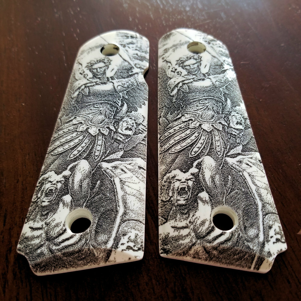 1911 custom engraved imitation ivory grips Archangel Michael
