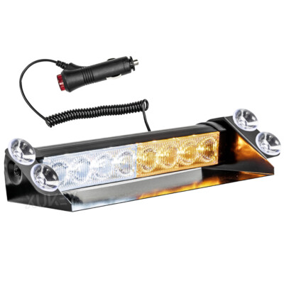 White Amber 8 LED Windshield Strobe Light Bar Interior Flash Emergency Warning