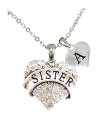 Custom Sister Silver Crystal Heart Necklace Jewelry Choose Initial All 26 Gift