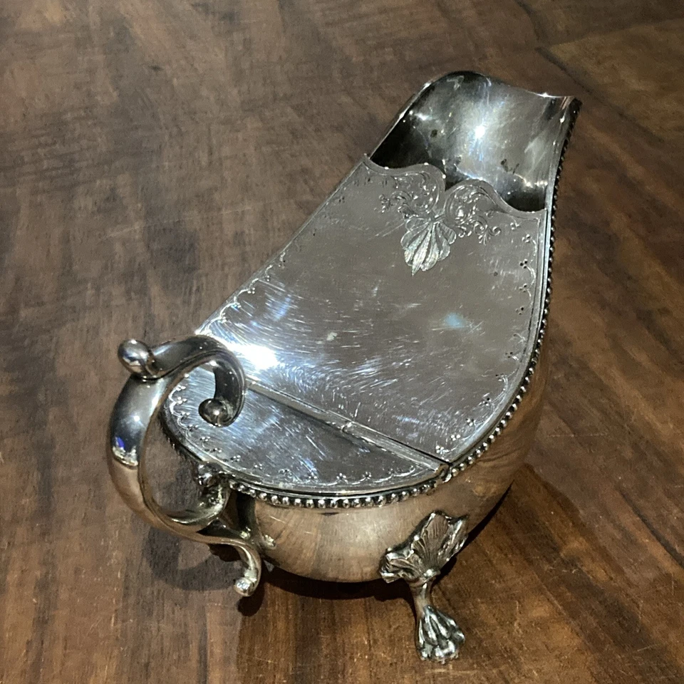 Inusual Antiguo Inglés Plata Jugado Cuchara Calentador C1880 Salsa Barco Forma Foto 3 de 4