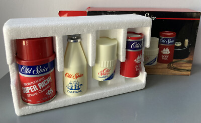 Old Spice Vtg Set Cologne Shave Cream Talc Deodorant Shulton Clifton 1988 NOS 4