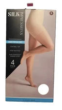 Silk Impressions Pantyhose Control Top Sheer Beige High Waisted 4 Pair Pack