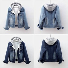 Donna Fodera Pile Jeans Cappotto Giacca Spesso Inverno Cappuccio Caldo Casual