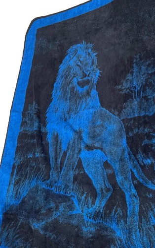 Vintage San Marcos Majestic Lion Blanket Blue Reversible Heavy Large Reversible - Picture 5 of 6
