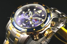 NEW Invicta Men'sPro Diver Scuba 48MM 2 Tone Blue Dial Chrono S.S Bracelet Watch