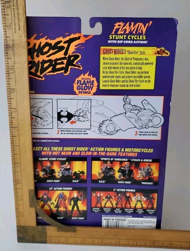 NUOVO CON SCATOLA VINTAGE MARVEL COMICS GHOST RIDER GIOCATTOLO BIZ MOTO GHOSTRIDER STUNT CYCLE - Foto 11 di 11