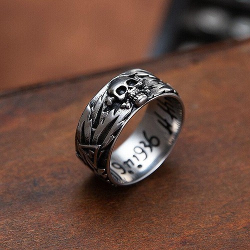 2023 New Skull Ring Fashion Silver Stainless Steel Hand Make World War Ii Men - Picture 11 of 19