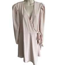 Express Pale Blush Pink silky DRESS wrap sarong V neckline long sleeve knee XL