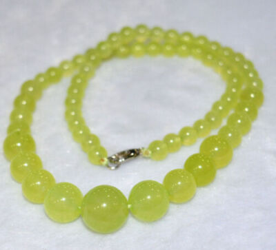 18" Natural Peridot Round Gemstone Bead Necklace – Light Green 6-14mm – Silver Plated Lobster Clasp
