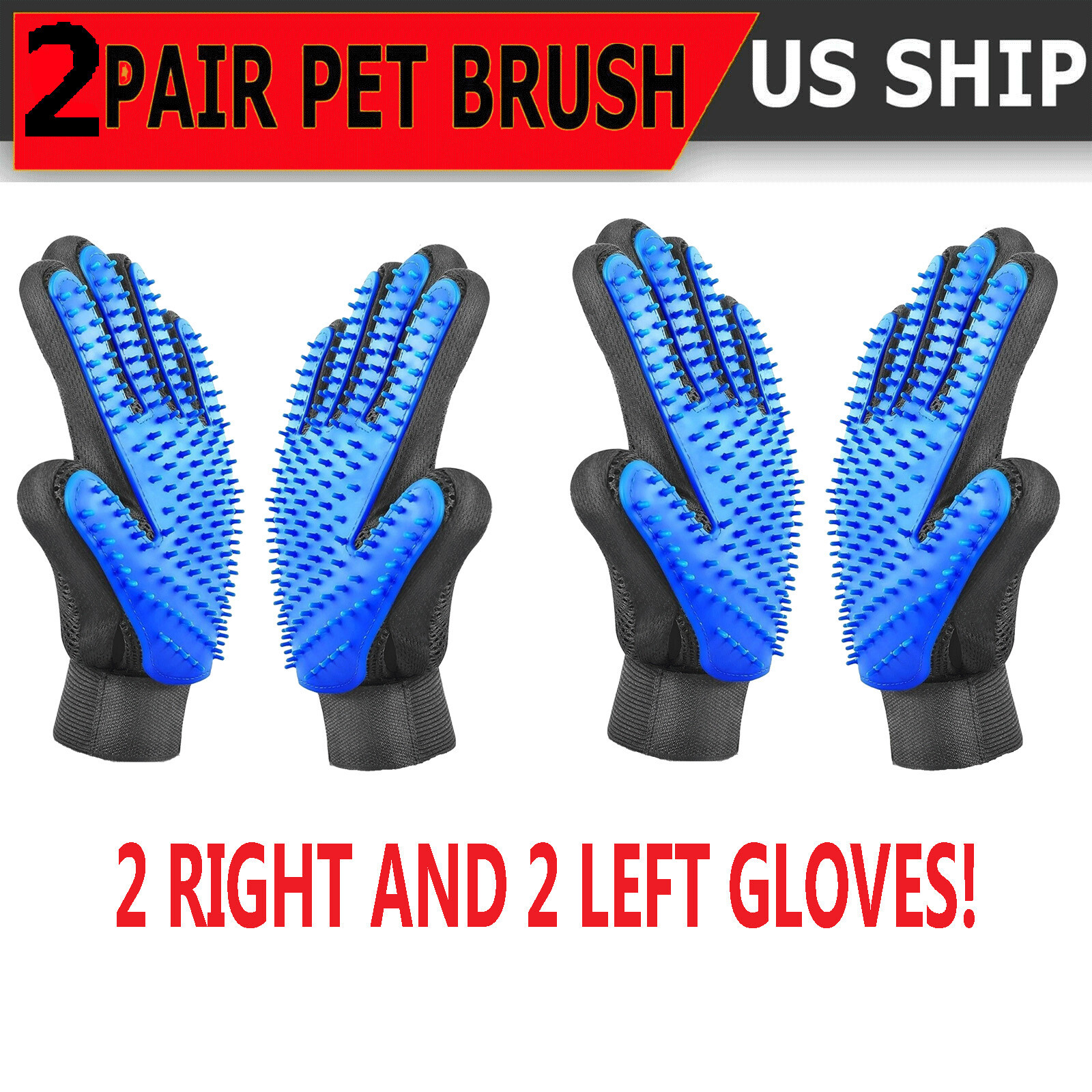 Grooming Dog Brush Gloves Pet Cat Pair Hair Fur Remover Mitt Massage