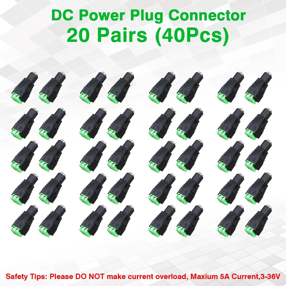 40Pcs DC 12V 5A Power Jack Female Plug Adapter Barrel Connector 5.5 x 2.1mm - Image 2 of 4