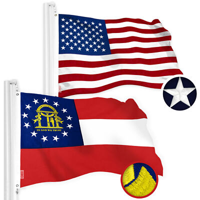 G128 Combo Pack: American USA & Georgia Flag 2x3 Ft, Both Embroidered SPUN Poly