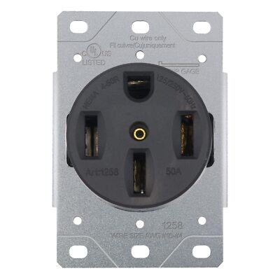 NEMA 14-50R  50 Amp Receptacle Flush Mounting Outlet, 3 Pole, 4 Wire 125V / 250V