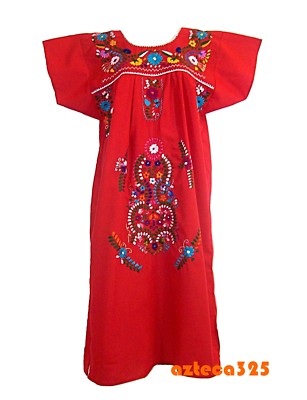 puebla embroidered dress LONG PUEBLA EMBROIDERED DRESS