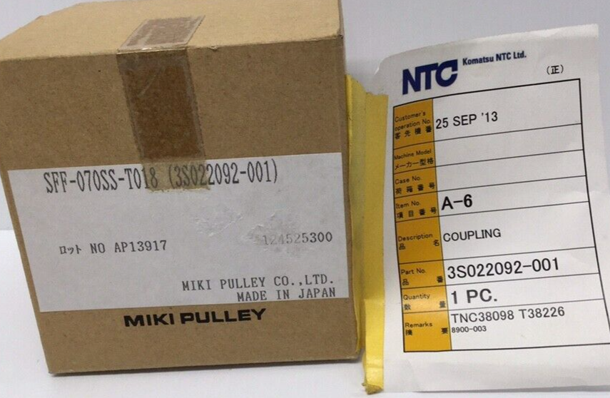 Miki Pulley SFF-070SS-T018 Coupling Assembly 16mm 19mm Bore NTC