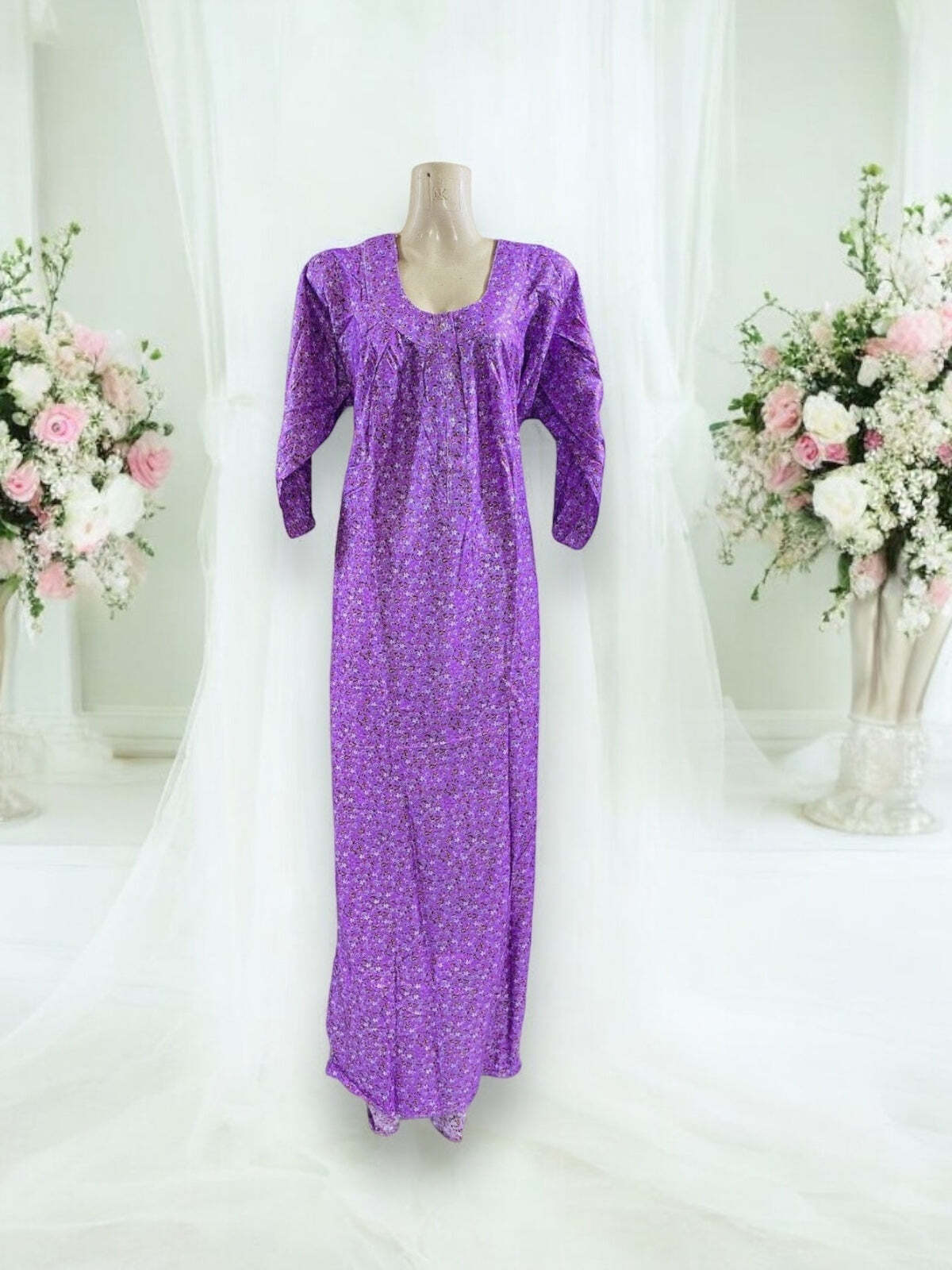 Linen Maxi Dress Set with Matching Dupatta - 103-image