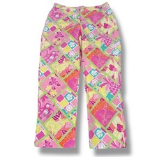 Vintage Lilly Pulitzer Capri Pants Women 4 Pink Diamond Head Patch Hula Monkey