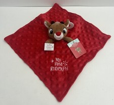   My First Christmas  Rudolph The Red Nose Reindeer Lovey Baby Blanket Rattle NWT