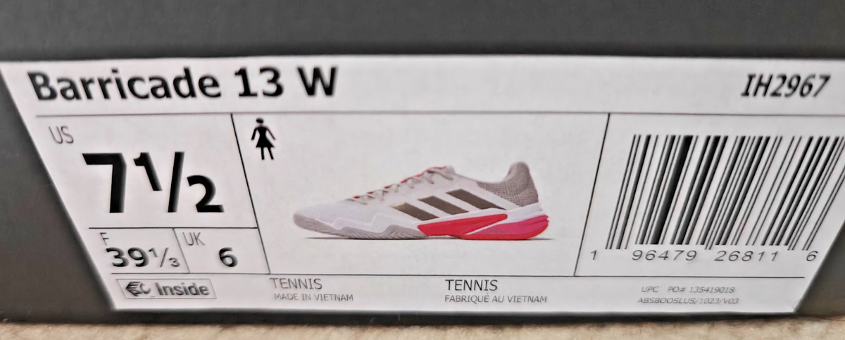 Adi Barricade 13 Women Tennis Shoes, Size 7.5, White IH2967 | eBay
