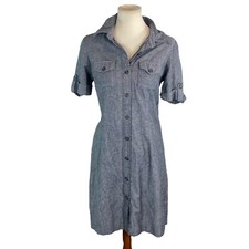 Dressbarn Woman’s Button Down Dress Size 10 Gray Collar Chest Pockets Cotton