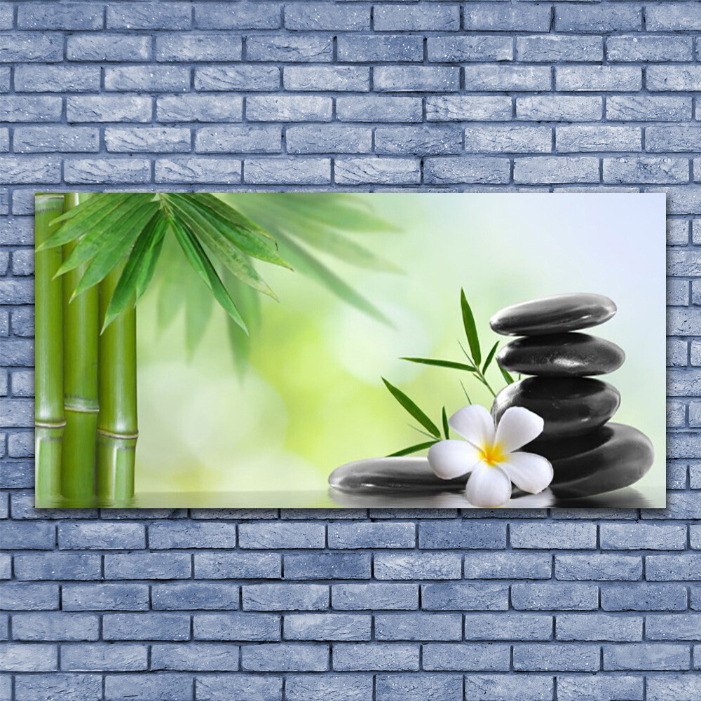 Tableau impression 140x70 de bambou fleur pierres pour déco murale moderne