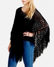 BLACK PONCHO SUMMER COVER UP - ONE SIZE NEW