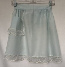 Vintage Handmade Light Blue Apron Half Tie Back at Waist Sheer Lace French Maid